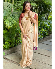 Wedding Wear Jacquard Cream Color Silk Saree