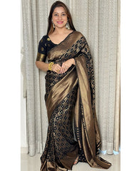 Wedding Wear Jacquard Black Color Silk Saree