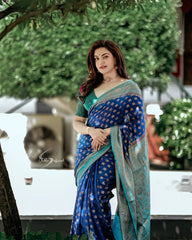 Wedding Wear Jacquard Blue Color Silk Saree