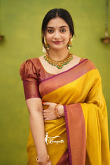 Celebrate Jacquard Yellow Color Silk Saree