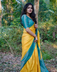 Wedding Wear Jacquard Yellow Color Silk Saree