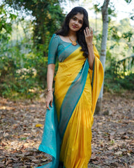 Wedding Wear Jacquard Yellow Color Silk Saree