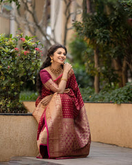 Ceremony Wear Jacquard Red Color Silk Saree