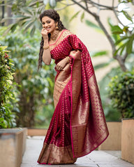 Ceremony Wear Jacquard Red Color Silk Saree