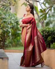 Ceremony Wear Jacquard Red Color Silk Saree