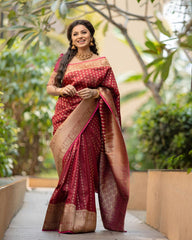 Ceremony Wear Jacquard Red Color Silk Saree