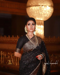 Wedding Wear Jacquard Black Color Silk Saree