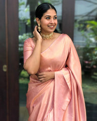 Outstanding Jacquard Peach Color Soft Silk Saree