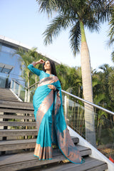 Adorable Sky Blue Color Jacquard Work Saree