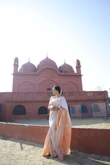 Ceremony Wear  White Color Jacquard Silk Saree