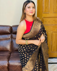 Admiring Black Color Jacquard Work Silk Saree