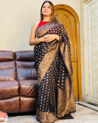 Admiring Black Color Jacquard Work Silk Saree