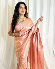 Fashionable Peach Color Jacquard Silk Saree