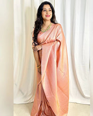 Fashionable Peach Color Jacquard Silk Saree