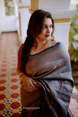 Awesome Zari Weaving Grey Color Silk Saree