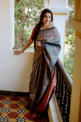 Awesome Zari Weaving Grey Color Silk Saree