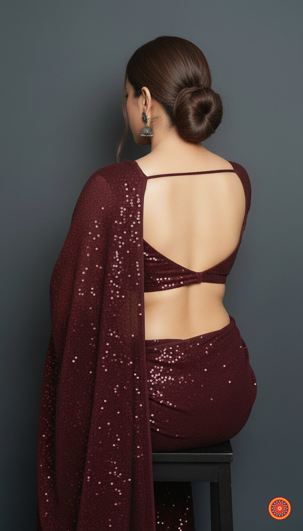 Maroon Sparkle Georgette Saree with Maroon Sparkle Velvet Blouse | Rich Shimmer Saree for Grand Occasions