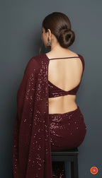 Maroon Sparkle Georgette Saree with Maroon Sparkle Velvet Blouse | Rich Shimmer Saree for Grand Occasions