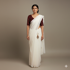 White Georgette Saree with Maroon Sparkle Velvet Blouse | Elegant Contrast Saree with Festive Glow