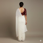 White Georgette Saree with Maroon Sparkle Velvet Blouse | Elegant Contrast Saree with Festive Glow