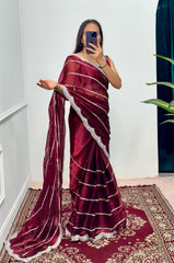 Fantastic Embroidery Zari Work Maroon Color Saree