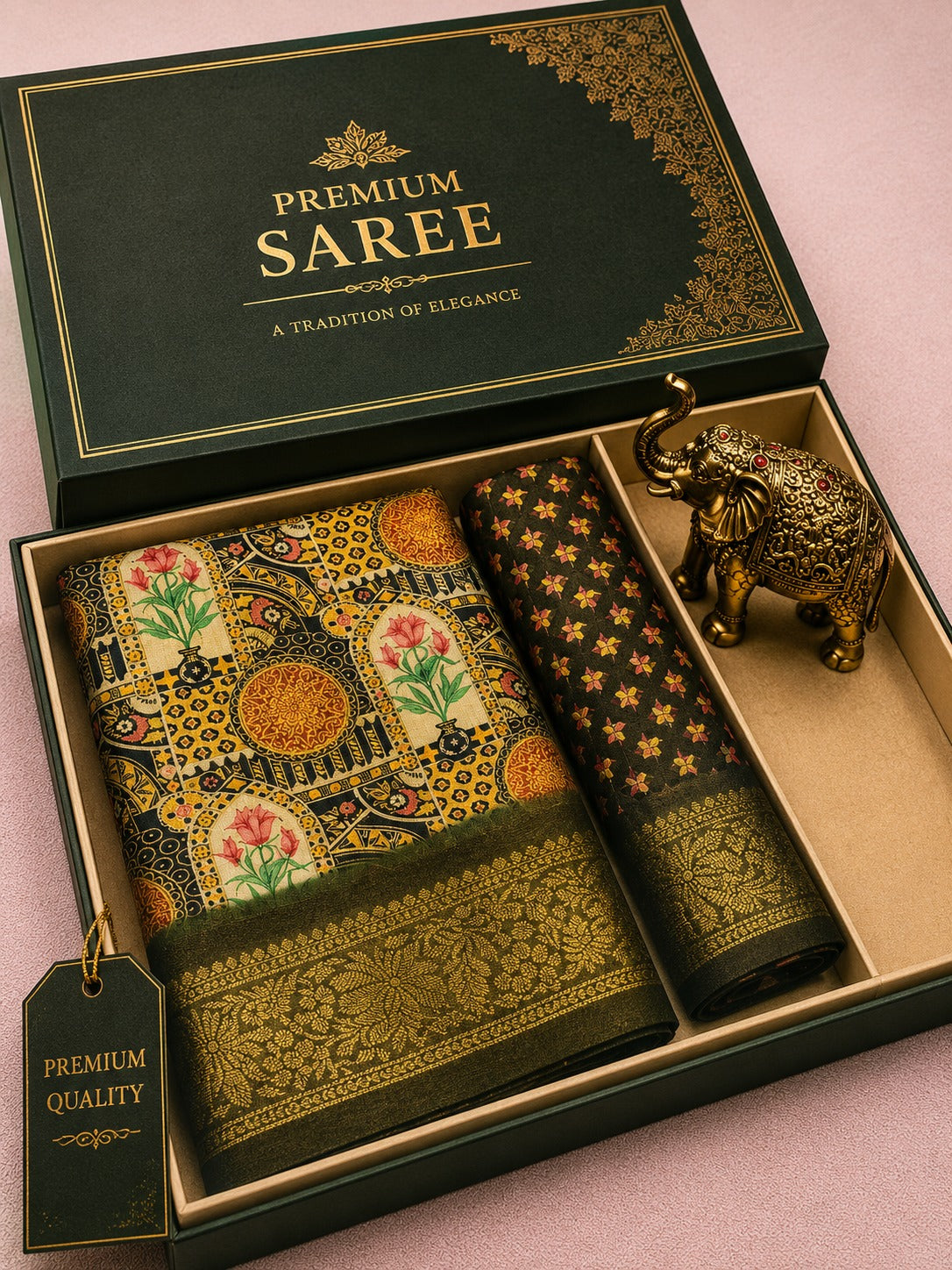 Kalamkari Silk Blend Saree with Zari Border