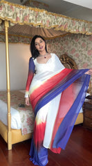 Delightful White Color Plain Ready To Wear Saree