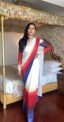 Delightful White Color Plain Ready To Wear Saree