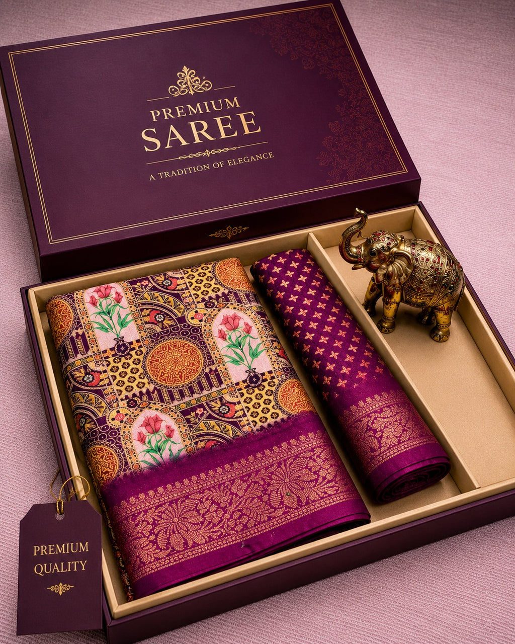 Kalamkari Silk Blend Saree with Zari Border