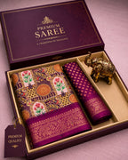 Kalamkari Silk Blend Saree with Zari Border
