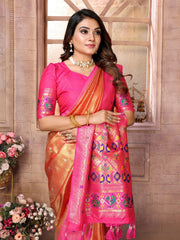 Outstanding Banarasi Tissue Silk Pink And Orange Color Saree