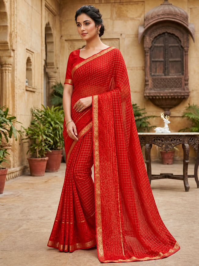 Pure Viscose Georgette Saree with Floral Patta Border