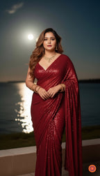 Sparkle Red Georgette Saree with Velvet Blouse