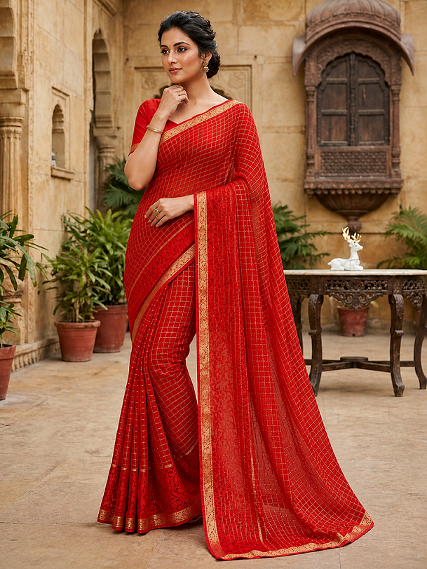 Pure Viscose Georgette Saree with Floral Patta Border