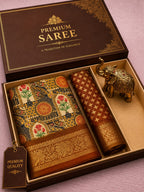 Kalamkari Silk Blend Saree with Zari Border