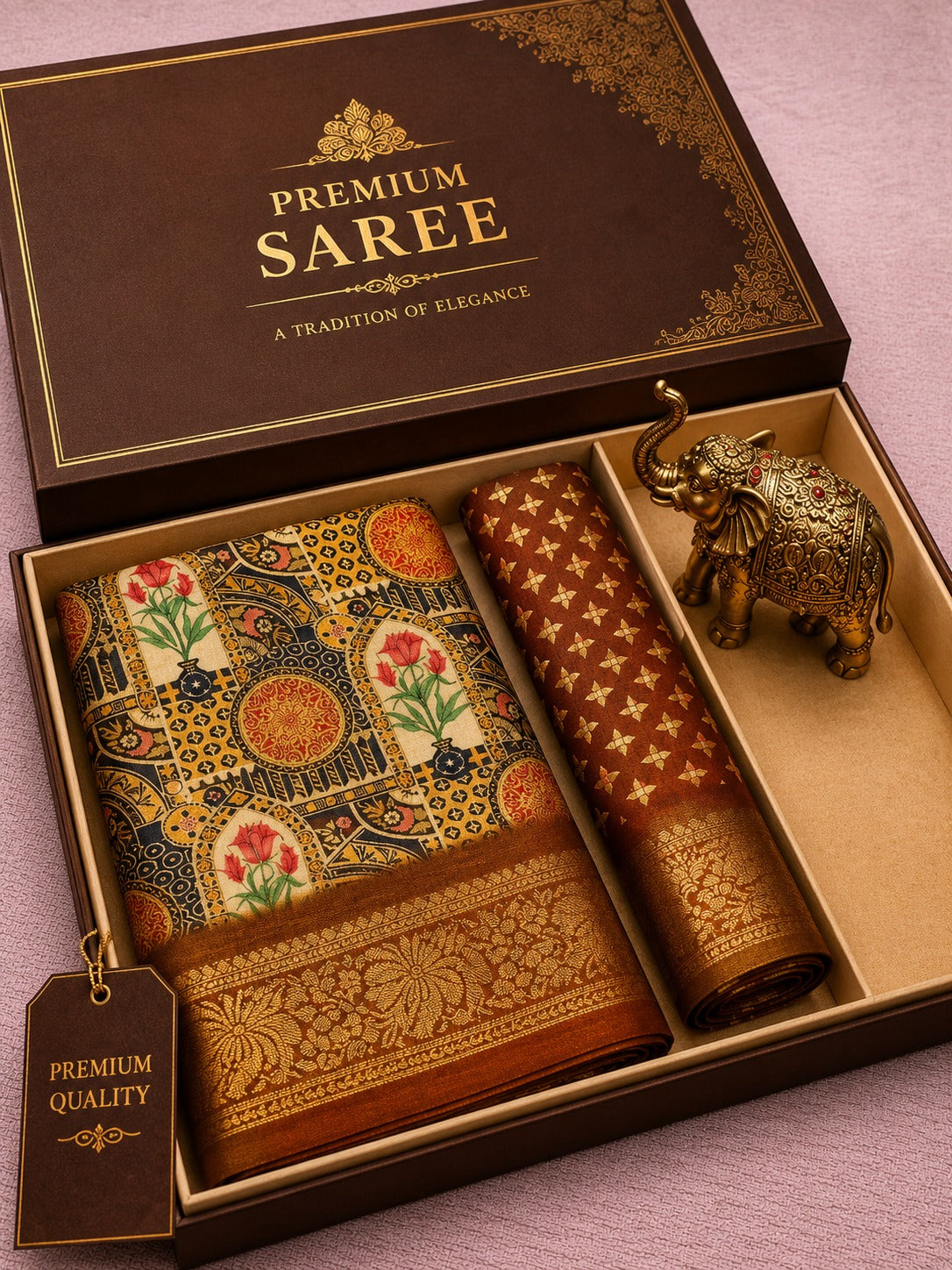 Kalamkari Silk Blend Saree with Zari Border