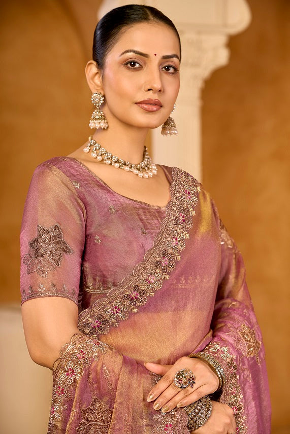Regal Crystal Bloom Organza Saree
