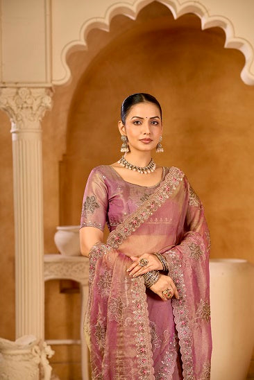 Regal Crystal Bloom Organza Saree Secondary image