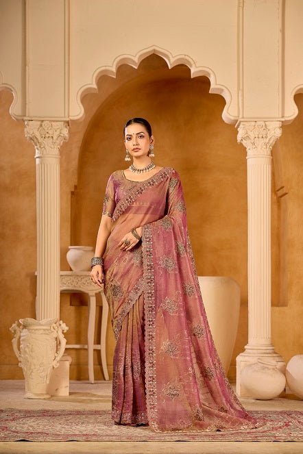Regal Crystal Bloom Organza Saree