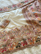 Beige Pashmina Saree With Embrocation Blouse Piece