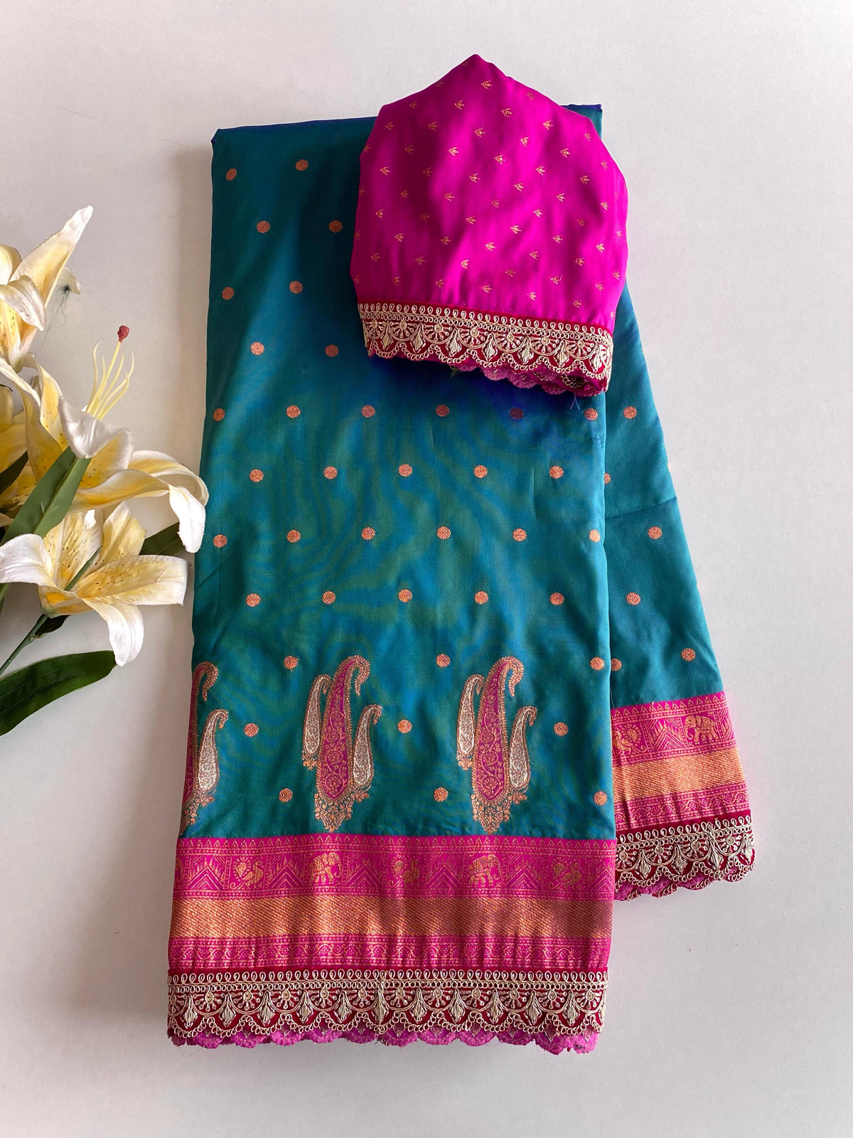 Awesome Paithani Silk Teal Blue Color Saree