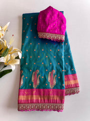 Awesome Paithani Silk Teal Blue Color Saree