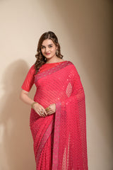 Delightful Georgette Ready To Wear Pink Color Saree