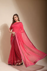 Delightful Georgette Ready To Wear Pink Color Saree