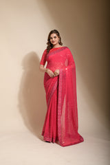 Delightful Georgette Ready To Wear Pink Color Saree