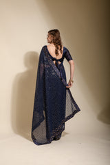 Delightful Georgette Ready To Wear Navy Blue Color Saree