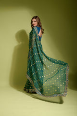 Glorious Sequence Dark Green Color Saree