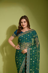 Glorious Sequence Dark Green Color Saree