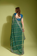 Glorious Sequence Dark Green Color Saree