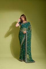 Glorious Sequence Dark Green Color Saree